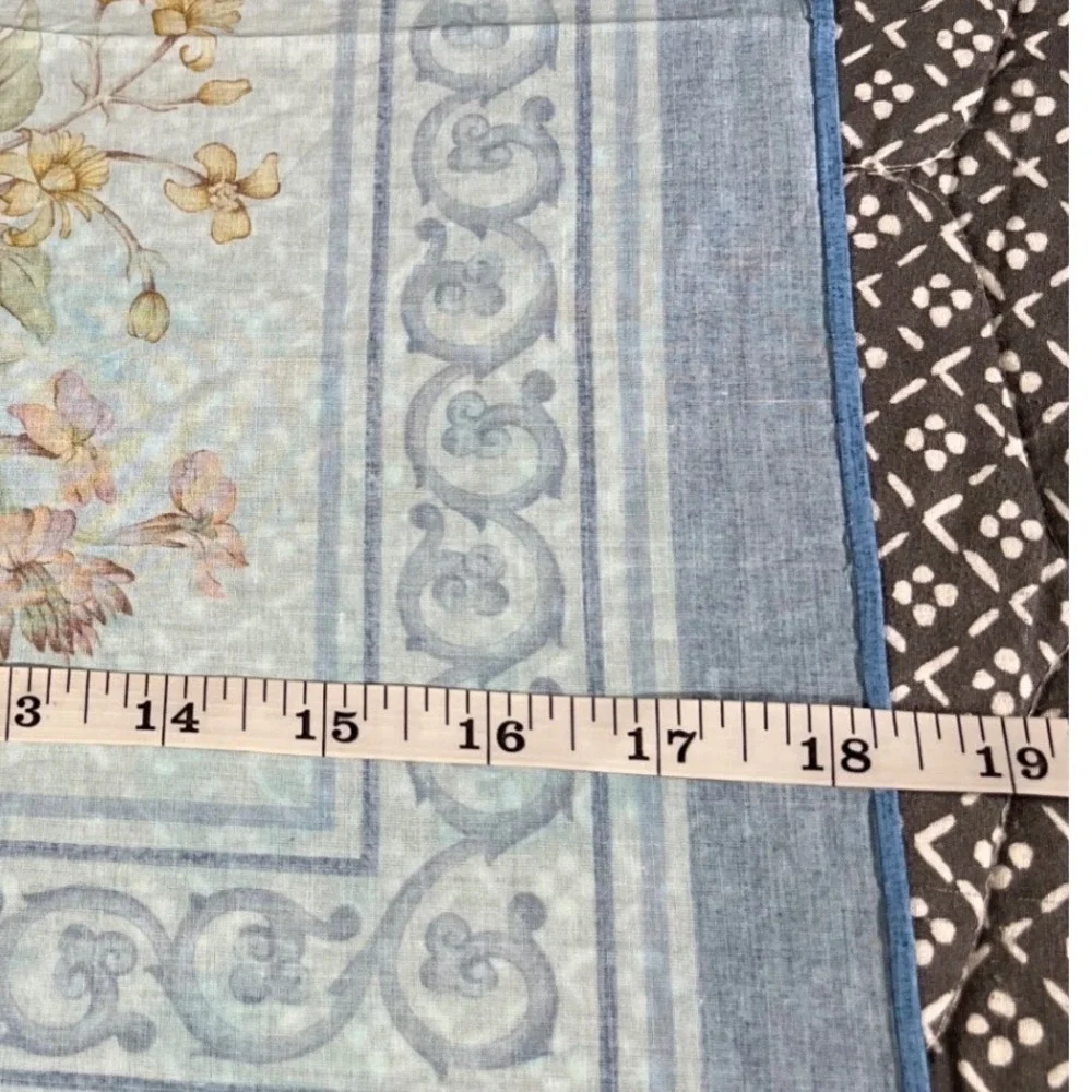Jim Thompson Blue Floral Cotton Square Scarf Made in Thailand 18.5in